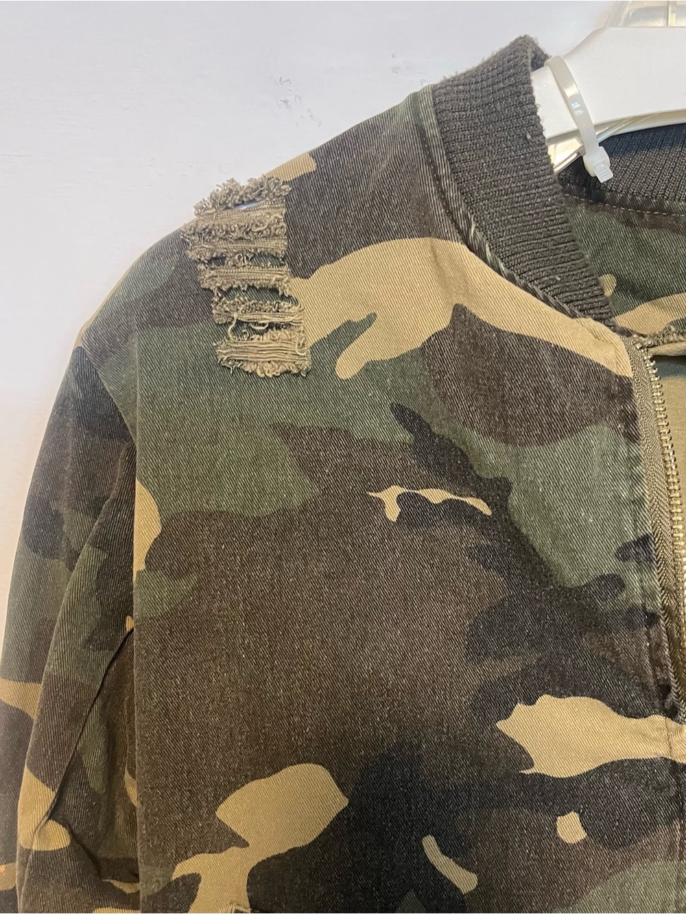 FASHION NOVA Camo Distressed Bomber Jacket - Size XS - - Picture 8 of 15